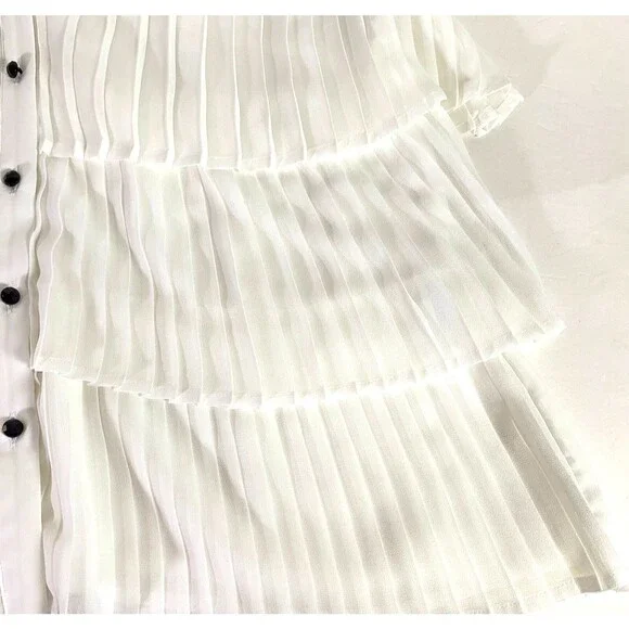WHBM Tiered Pleats Tank Top Womens Size 14 Off White Black Necktie Lined NWOT - Picture 7 of 15